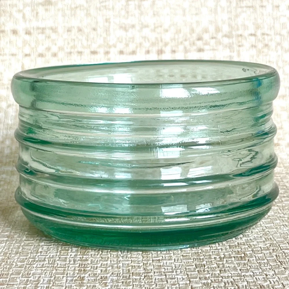 Vintage Sea Green Glass Bowl Ribbed Aqua Teal Industrial Insulator Candle Holder